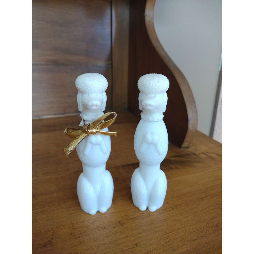 Set Of Vintage AVON Bon Bon Poodle  Decanter Cologne Some Product Left In Bottle